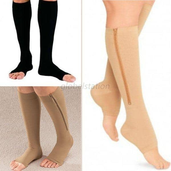 2 Pairs Compression Socks Black Zip Sox Zip-Up Size S/M As Seen on TV ￼  Black