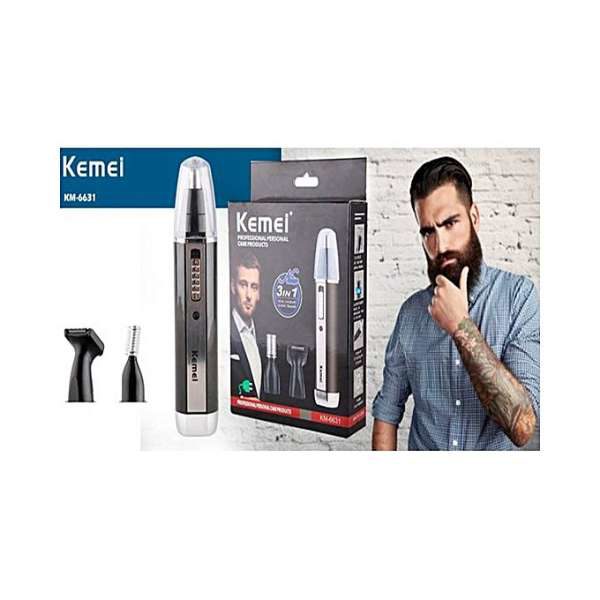 Kemei Km-6631 3 In 1 Professional Electric Rechargeable Nose And Ear Trimmer Facial Skin Care Hair Trimmer With Temple Cut For For Men in Pakistan