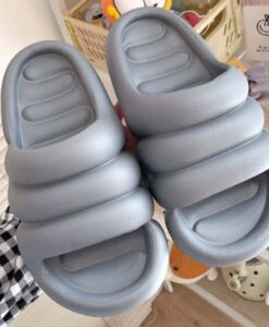 2022 Women Indoor Bathroom Slippers Platform Sole Summer Shoes Couples Beach Slides High Elastic Ladies Home Shower Slipper grey 1 (2) chnk02