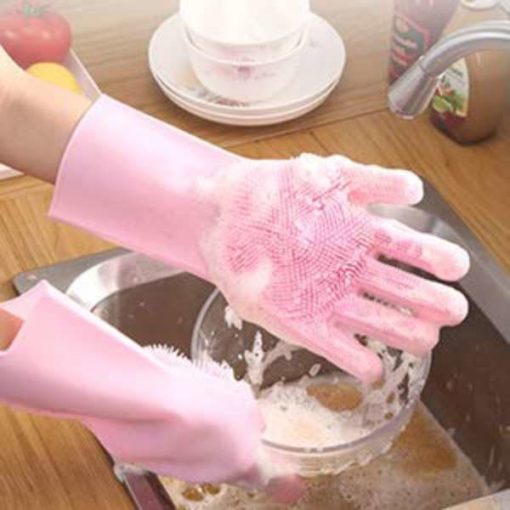 Buy Best Quality Dishwashing Gloves With Scrubber Rubber gloves for dishwashing Cleaning at lowest price by shopse.pk in paksitan 1 (4)