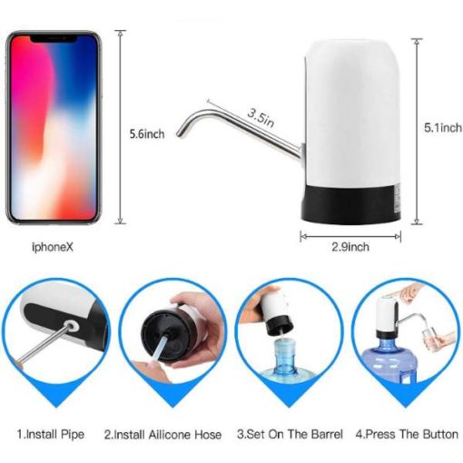 buy Water Bottle Pump, Automatic Water Dispenser , USB Charging Drinking Portable Electric Switch for Universal 3-5 Gallon Bottle For Outdoor Home Office (White) in pakistan by shopse (1)