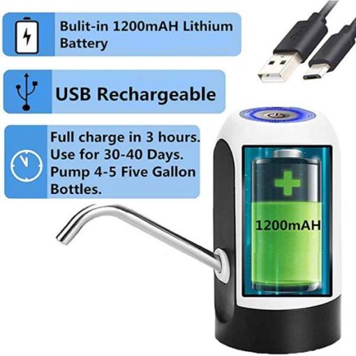 buy Water Bottle Pump, Automatic Water Dispenser , USB Charging Drinking Portable Electric Switch for Universal 3-5 Gallon Bottle For Outdoor Home Office (White) in pakistan by shopse (1)
