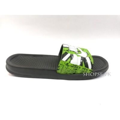 nike slippers green and black