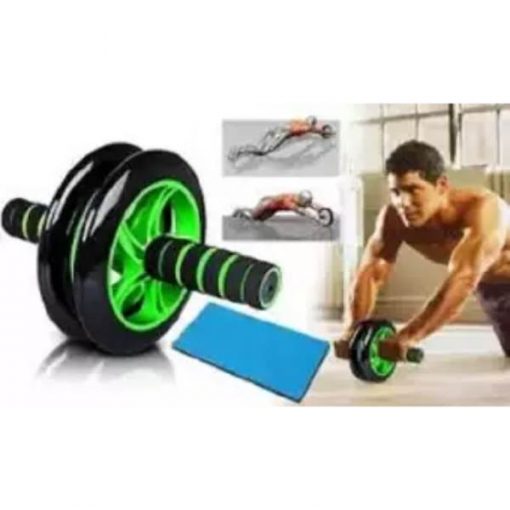 Buy Double Wheels Ab Wheel Roller With Free Grip & Knee Mat - Green & Black at best price online by Shopse.pk in pakistan (2)