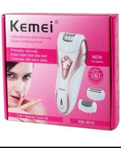 Buy Km-3010 Rechargeable 3 In 1 Beauty Tools Kit For Women With Epilator, Callous Remover & Shaver at best price online by Shopse.pk in pakistan
