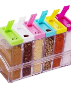 Spice Jars Dispenser Masala Rack | Crystal Seasoning Storage Set with Easy Flow Design | Airtight Kitchen Storage Containers | Set of 6