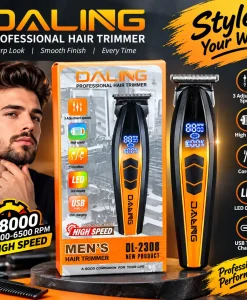 Professional DL-2308 Men’s Hair Trimmer – 8000 RPM High Speed Cordless & Corded Rechargeable Beard and Hair Clipper with LED Display, USB Type-C Charging