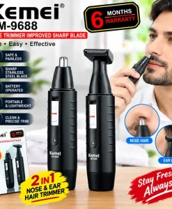 Kemei KM-9688 2-in-1 Rechargeable Nose & Ear Hair Trimmer